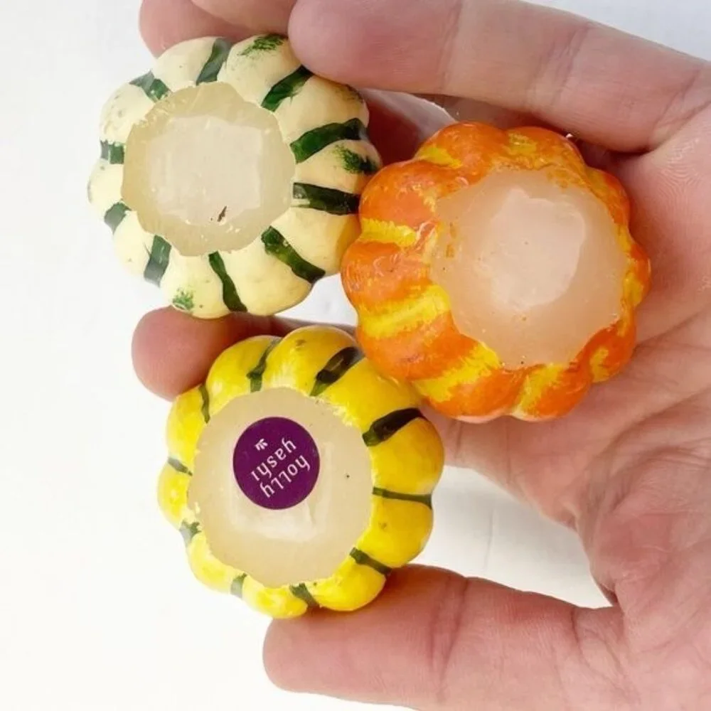 Set Of 3 Mini Pumpkin Squash Shaped Candles Decorative Fall Decor Holly Yashi